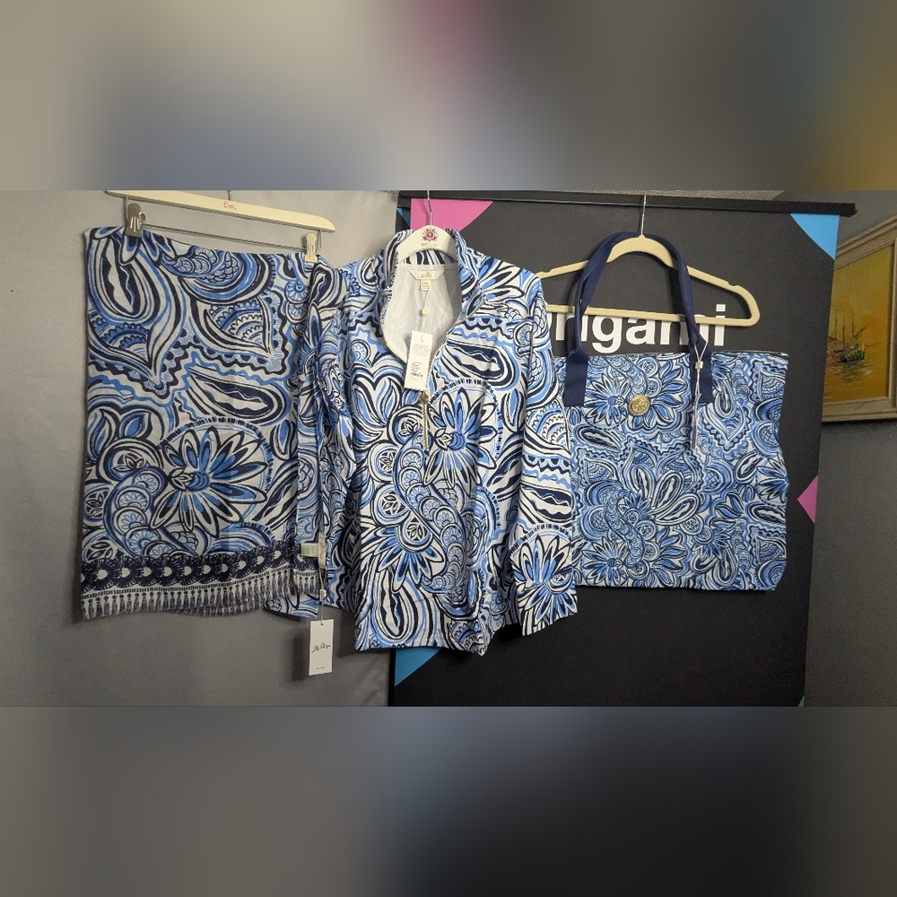 LILLY PULITZER NWT 3 pc set XXL Skipper popover, resort scarf & piper Tote